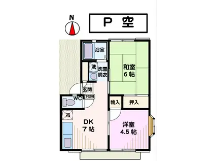 カルムK P有(2DK/1階)の間取り写真