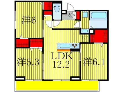 NOBLE FERROA棟(3LDK/2階)の間取り写真