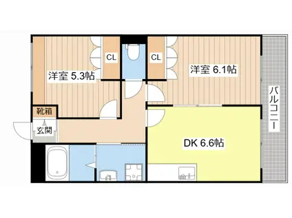 シャルマンコート1番館(2DK/2階)の間取り写真
