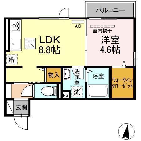 ウミライ西津田(1LDK/2階)の間取り写真