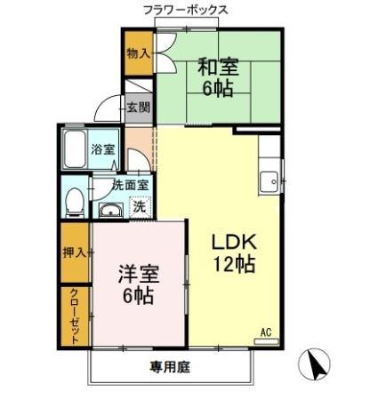 リビエラ南A(2LDK/1階)の間取り写真