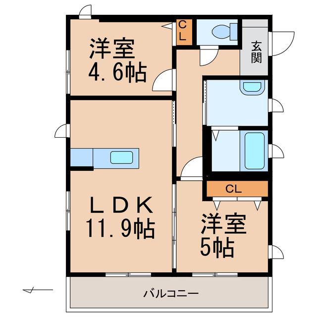 シャーメゾンソレイユ(2LDK/2階)の間取り写真