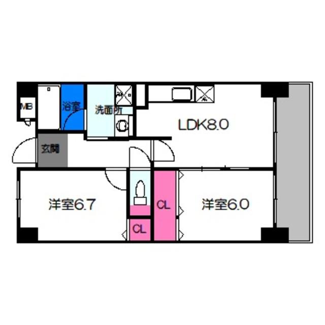 パームヒルズ(2LDK/4階)の間取り写真