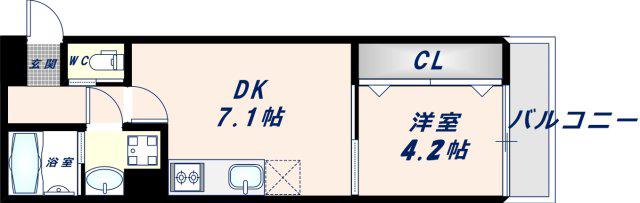 REGIES近大サウスI(1DK/1階)の間取り写真