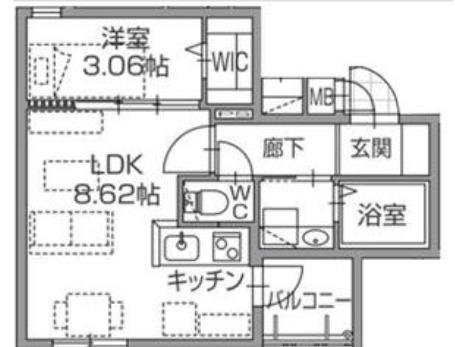 ラクラス南福岡サウス(1LDK/3階)の間取り写真