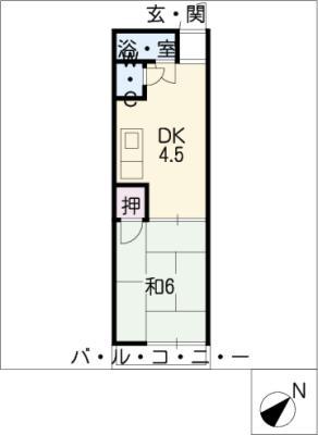 第2志水荘(1DK/2階)の間取り写真
