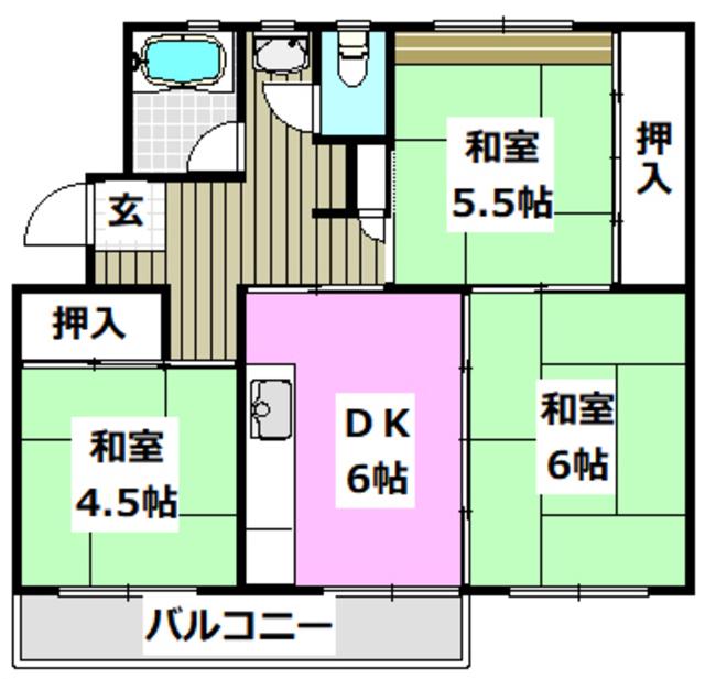 平田14号棟(3DK/3階)の間取り写真