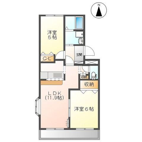 サンコーポ塩河B(2LDK/1階)の間取り写真