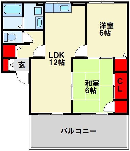 ポサーダ中尾C棟(2LDK/2階)の間取り写真