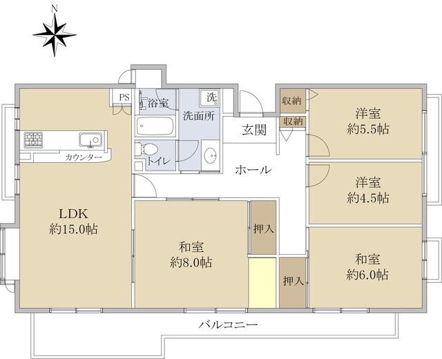 グリーンヒル貝取1-40-4号棟(4LDK/2階)の間取り写真