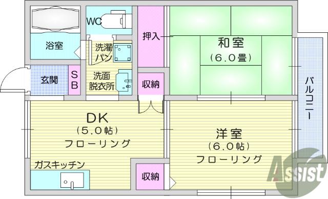 フレックスホーム(2K/2階)の間取り写真