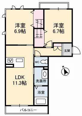 グランドソレイユ新山口(2LDK/3階)の間取り写真