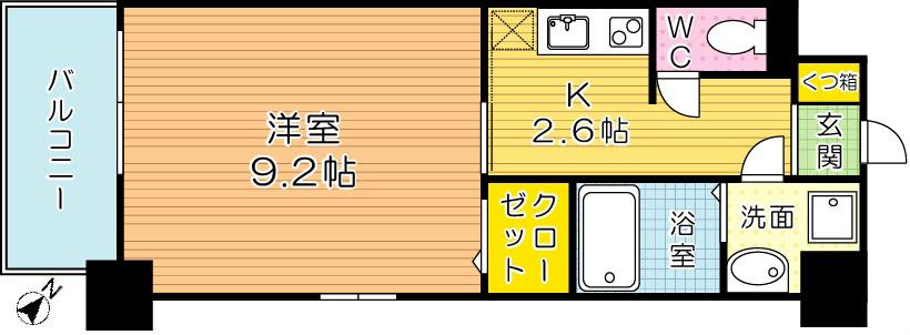 プランドール(1K/9階)の間取り写真