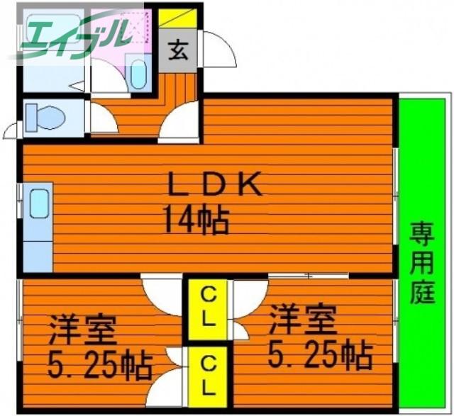 パインパレス F棟(2LDK/1階)の間取り写真