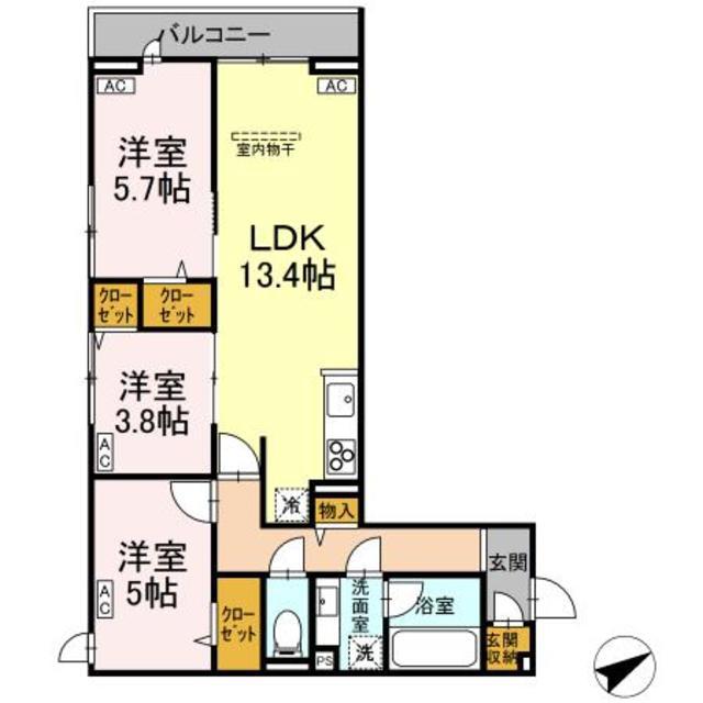 CALME VILLE(3LDK/2階)の間取り写真