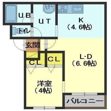 北海道函館市 4階建 築27年(1LDK/1階)の間取り写真