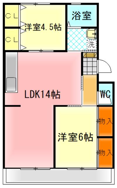 グラントゥール(2LDK/4階)の間取り写真