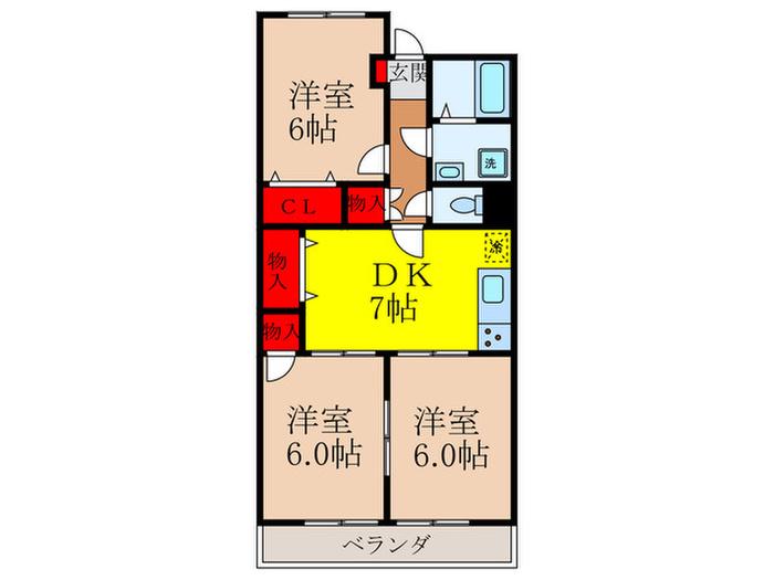 ラ・プルミエール(3DK/1階)の間取り写真