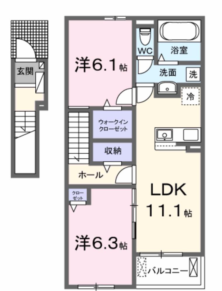 サンセールVIII A(2LDK/2階)の間取り写真
