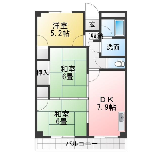 ハイツオカダ(3DK/3階)の間取り写真