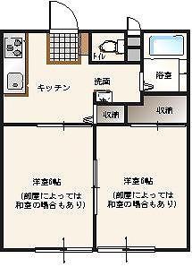松本ハイツ B棟(2DK/2階)の間取り写真