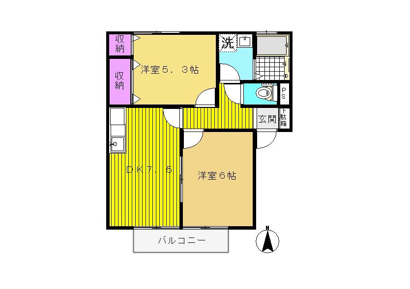 シェリールB棟(2DK/2階)の間取り写真