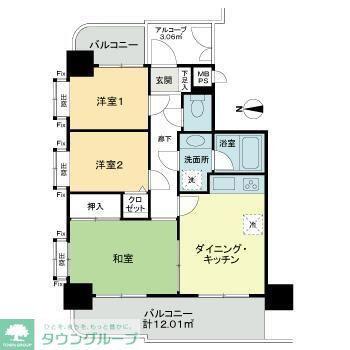 ライオンズマンション海老名第3(3DK/10階)の間取り写真