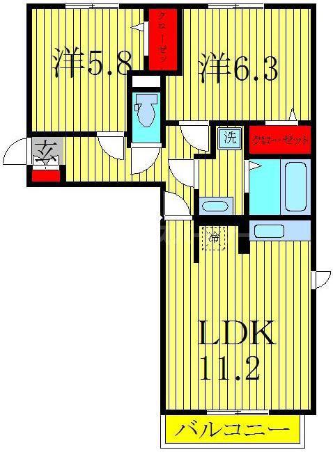 エスポワールE(2LDK/2階)の間取り写真