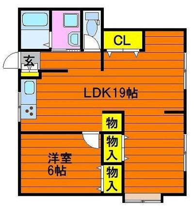 シャインハイツ総社A(1LDK/1階)の間取り写真