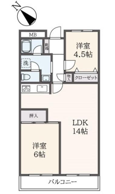 レジデンス永山(2LDK/4階)の間取り写真