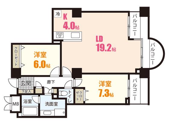 A.CITYタワーズウエスト(2LDK/14階)の間取り写真