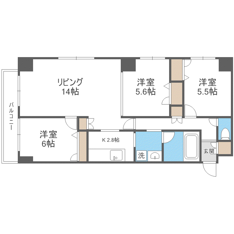 コンフォリア北三条(3LDK/9階)の間取り写真