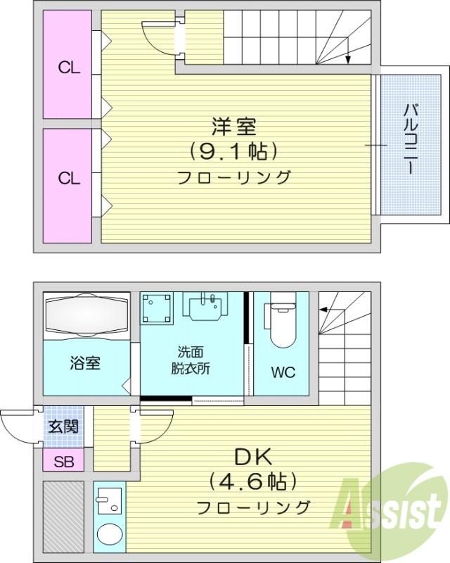 メゾンエスポワール長町(1DK/1階)の間取り写真