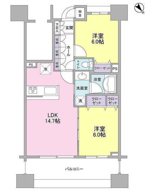 パークフラッツ横濱公園(2LDK/9階)の間取り写真
