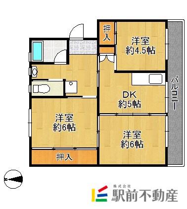 ビレッジハウス大牟田2号棟(3DK/5階)の間取り写真