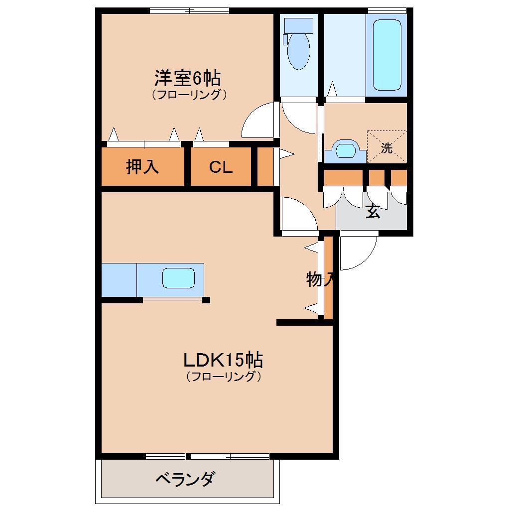 パークハイムA棟(1LDK/2階)の間取り写真