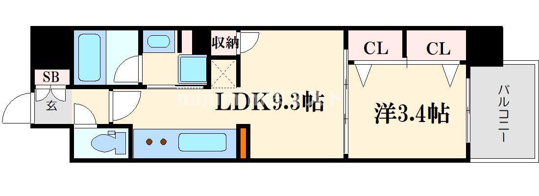 アーバネックス心斎橋イースト(1LDK/3階)の間取り写真