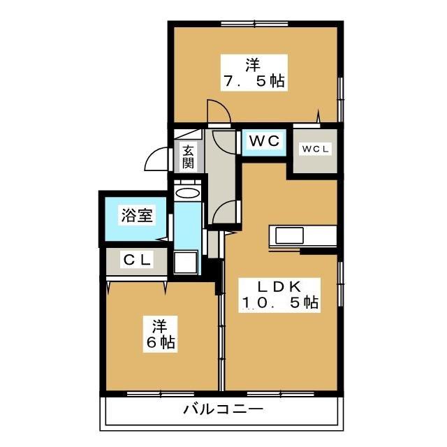リビングタウン三ツ木C(2LDK/2階)の間取り写真