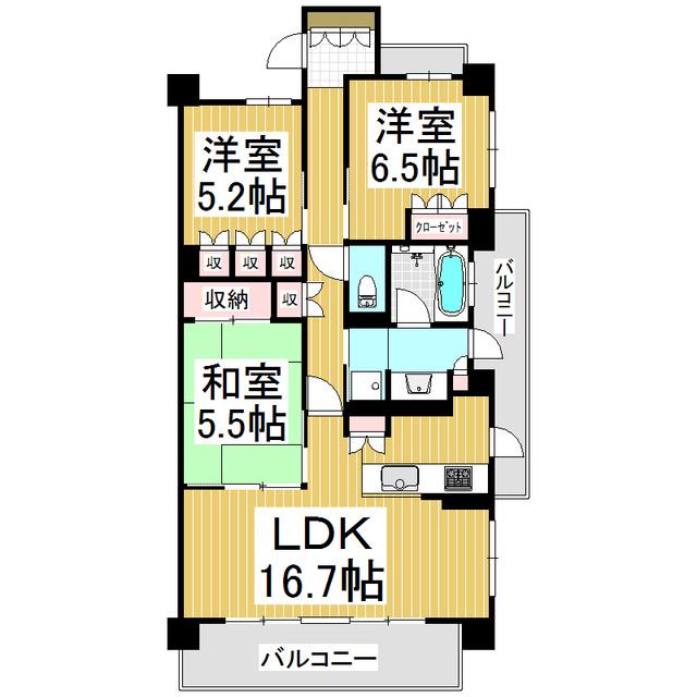 サーパス鶴賀王神(3LDK/6階)の間取り写真