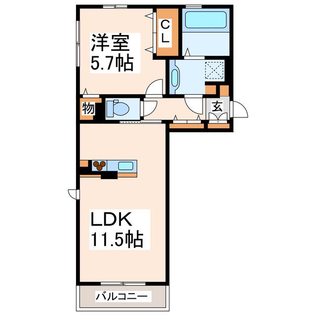 ルラーシュカーサ(1LDK/1階)の間取り写真