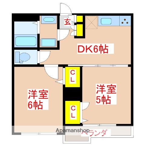 さくらヒルズ唐湊壱番館(2DK/1階)の間取り写真