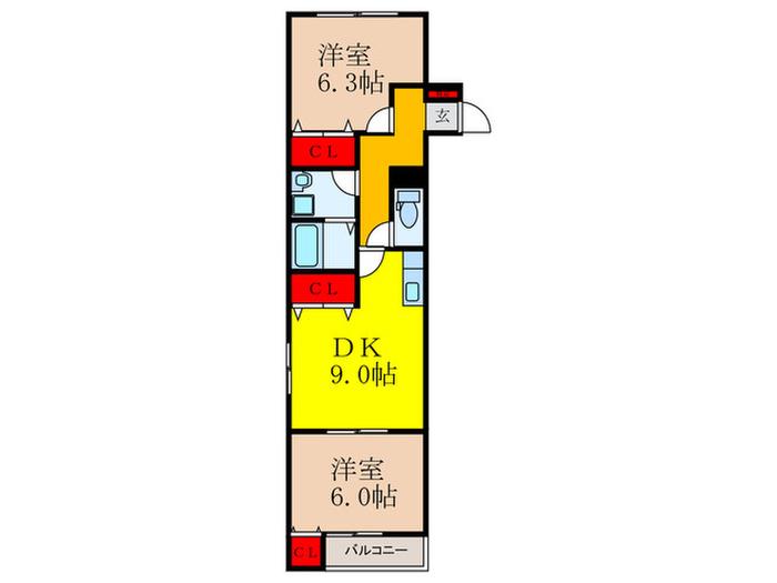 オーパス茨木(2DK/3階)の間取り写真