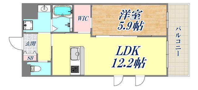 レアグランツ東難波Ⅰ(1LDK/2階)の間取り写真