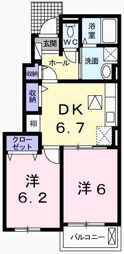 フィレール デュ トラジャII(2DK/1階)の間取り写真