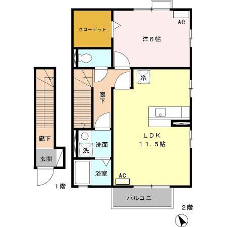 ソラーナ三番館(1DK/2階)の間取り写真