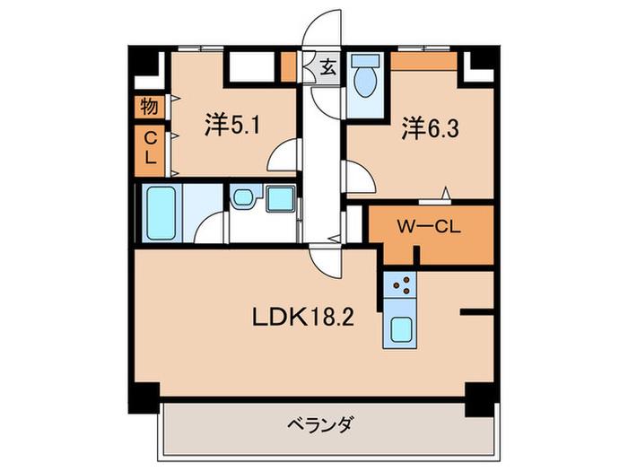 プロスパー浄水(2LDK/5階)の間取り写真