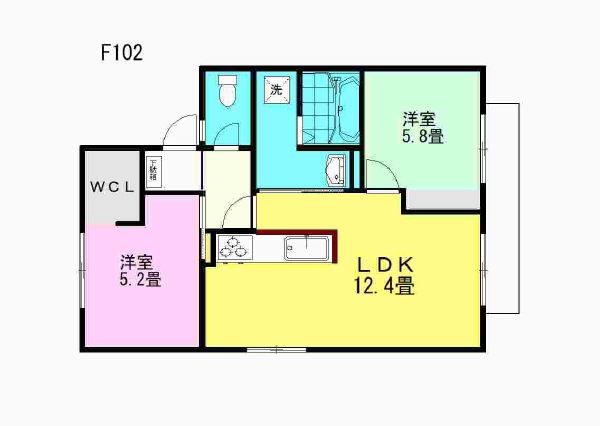エイトファーム知立F棟(2LDK/1階)の間取り写真