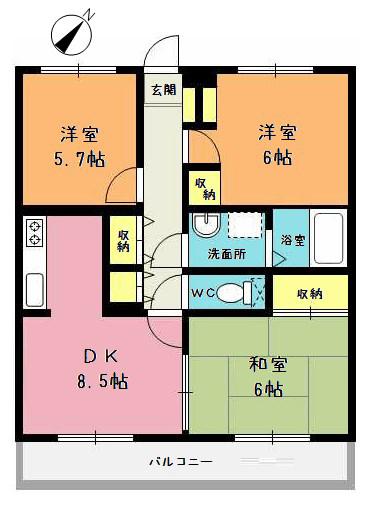 JR高崎線 桶川駅 徒歩9分 3階建 築29年(3DK/1階)の間取り写真