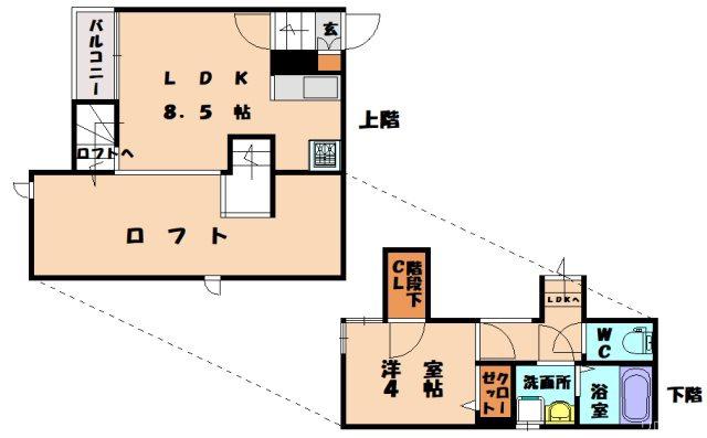 CB和白フラン(1LDK/2階)の間取り写真