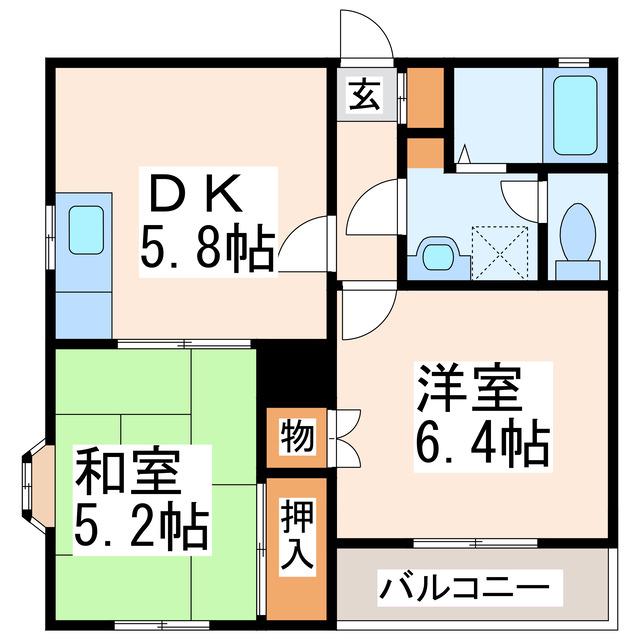 JR鹿児島本線 宇土駅 徒歩17分 3階建 築30年(2DK/2階)の間取り写真